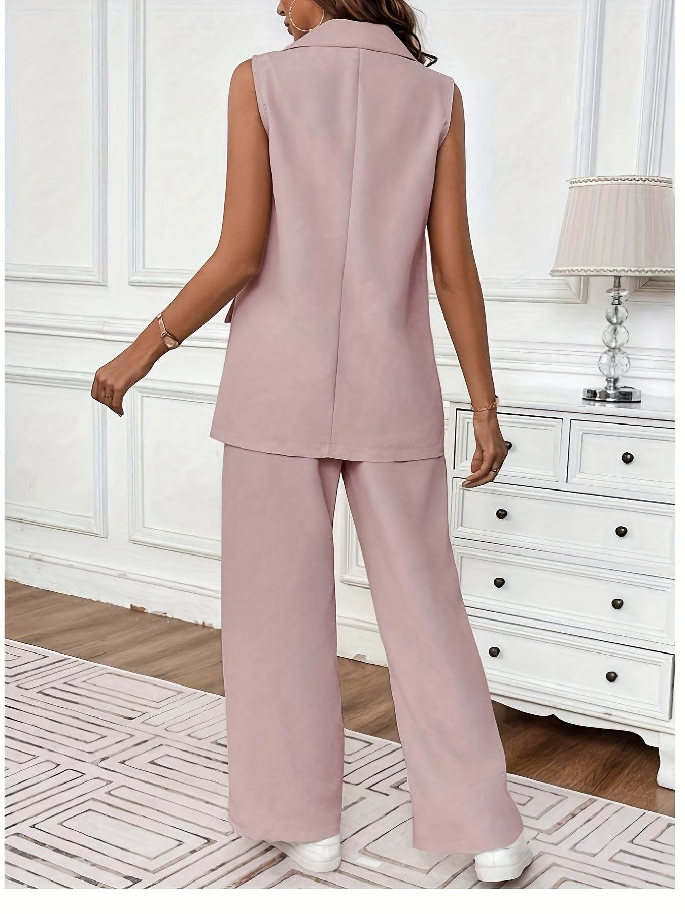 Elegant Women's Casual Vest Pants Suit - Solid Color, Polyester - Buy Center
