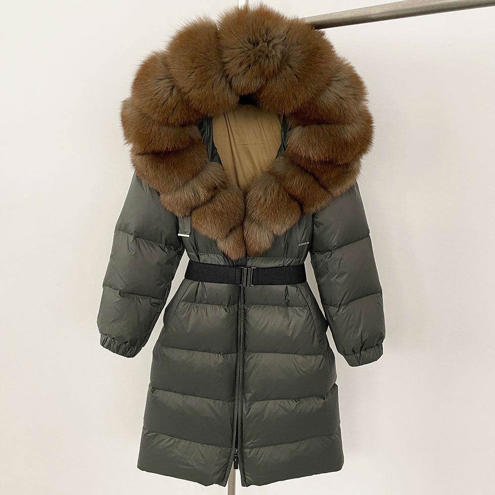 Women's Long Hoodie Coat - Real Fox Fur Collar, Padded Warmth 2025 - Buy Center
