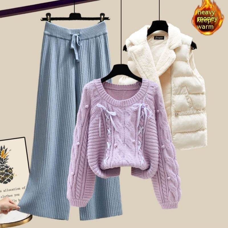 Women's Three-Piece Sweater Vest & Pants Suit - Cozy Urban Style 2025 - Buy Center