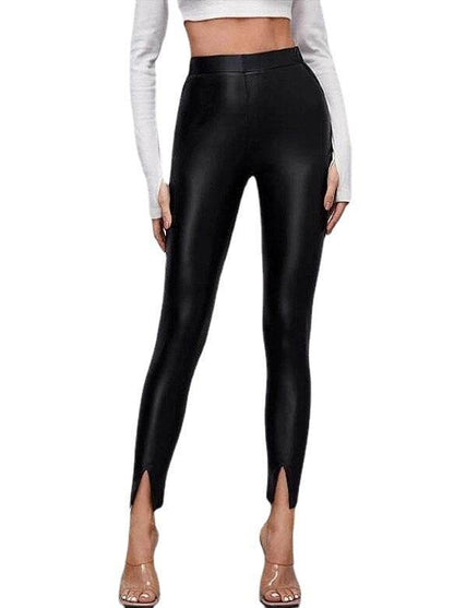 Buycenter Sexy PU Leather Skinny Pants - High Waist, Split Design - Buy Center