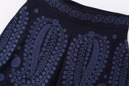 Buycenter Women's Casual A-Line Wide Leg Pants - High Waist, Embroidered Style - Buy Center