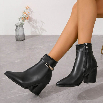 Women's Plus Size Chunky Heel Martin Boots - Side Zipper & Pointed Toe - Buy Center