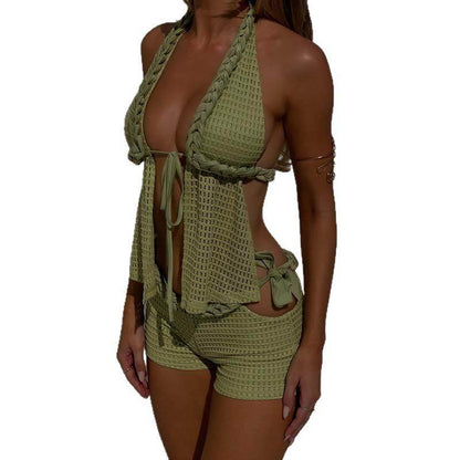 Buycenter Women's Green Bikini Swimsuit Set - Stylish Rope Design - Buy Center