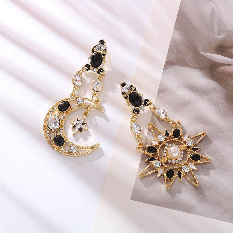 Retro Rhinestone Pearl Earrings - Exaggerated Moon Design for Women - Buy Center