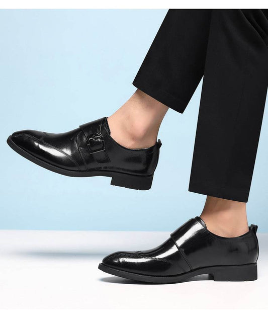 Casual Men's Buckle Leather Shoes - Color-Changing Embroidery Style - Buy Center