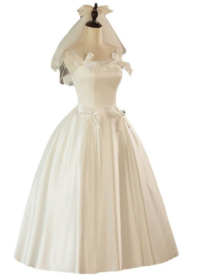 Buycenter White Satin Mori Dress - Elegant Sleeveless Evening Wear - Buy Center