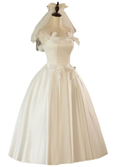 Buycenter White Satin Mori Dress - Elegant Sleeveless Evening Wear - Buy Center