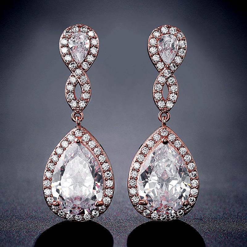 Buycenter Drop-shaped Bridal Earrings - AAA Zircon, Copper Geometry Design - Buy Center