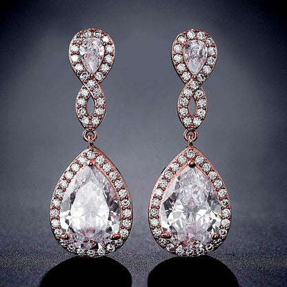 Buycenter Drop-shaped Bridal Earrings - AAA Zircon, Copper Geometry Design - Buy Center