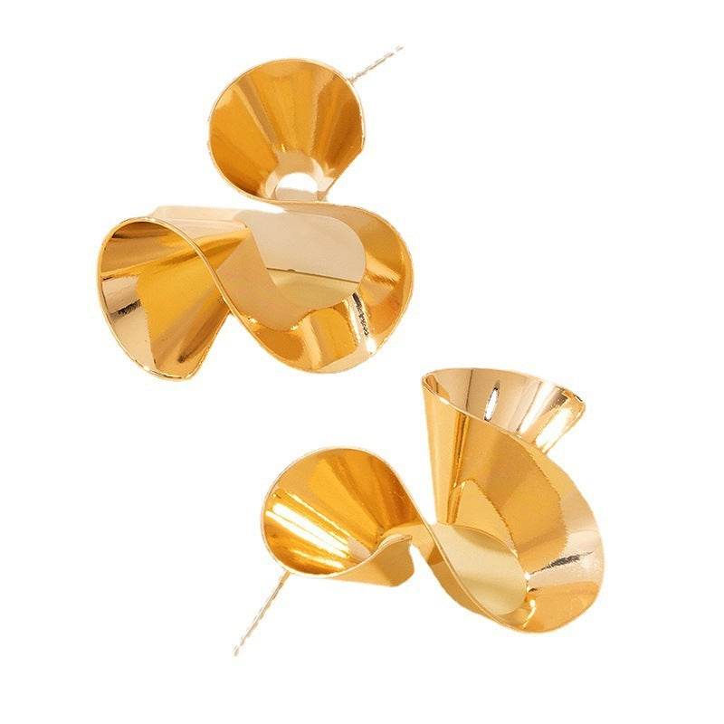Simple Retro Geometric Ruffled Skirt Earrings - Gold Alloy for Women - Buy Center