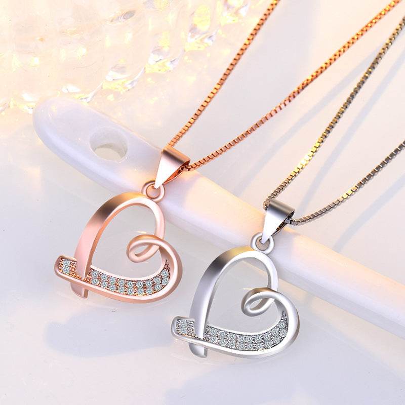 Buycenter Women's Heart Necklace - Hollow Clavicle Chain in White & Rose Gold - Buy Center