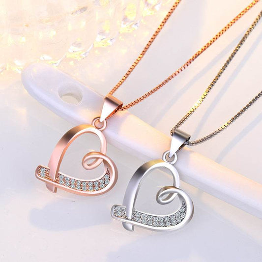 Buycenter Women's Heart Necklace - Hollow Clavicle Chain in White & Rose Gold - Buy Center