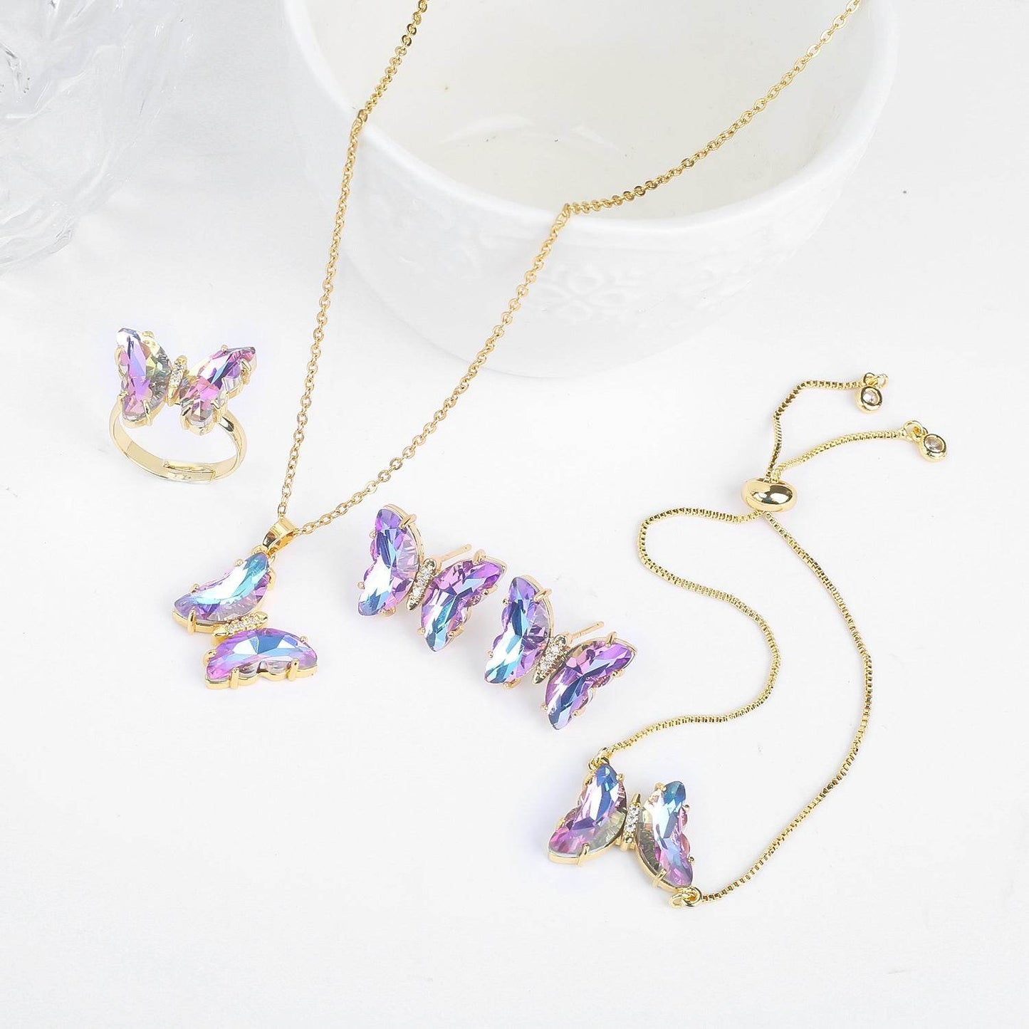 Buycenter Lucky Crystal Butterfly Jewelry Set - Necklace, Earrings & More - Buy Center