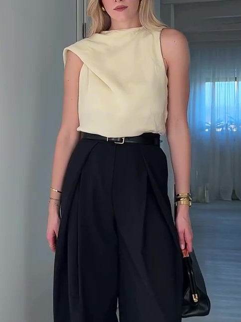 Buycenter Elegant Sleeveless Tank Top - Solid Color, Cotton-Linen Blend - Buy Center