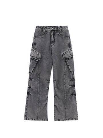 Men's Wide Leg Straight Jeans - Retro Mid Waist in Gray Cotton - Buy Center