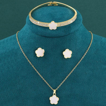 Lucky Five Petal Flower Jewelry Set - Elegant Modern Fashion Accessory - Buy Center