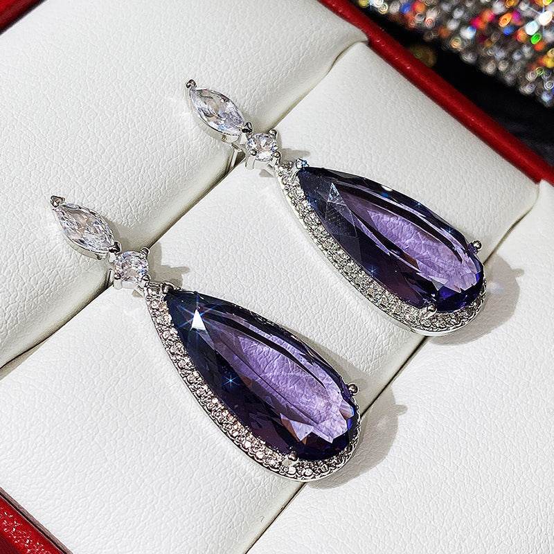 Buycenter Purple Zircon Bridal Earrings - Elegant Drop Shape Design - Buy Center
