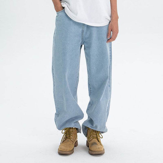 Vintage Washed Blue Skateboarding Jeans - Loose Straight Style for Youth - Buy Center