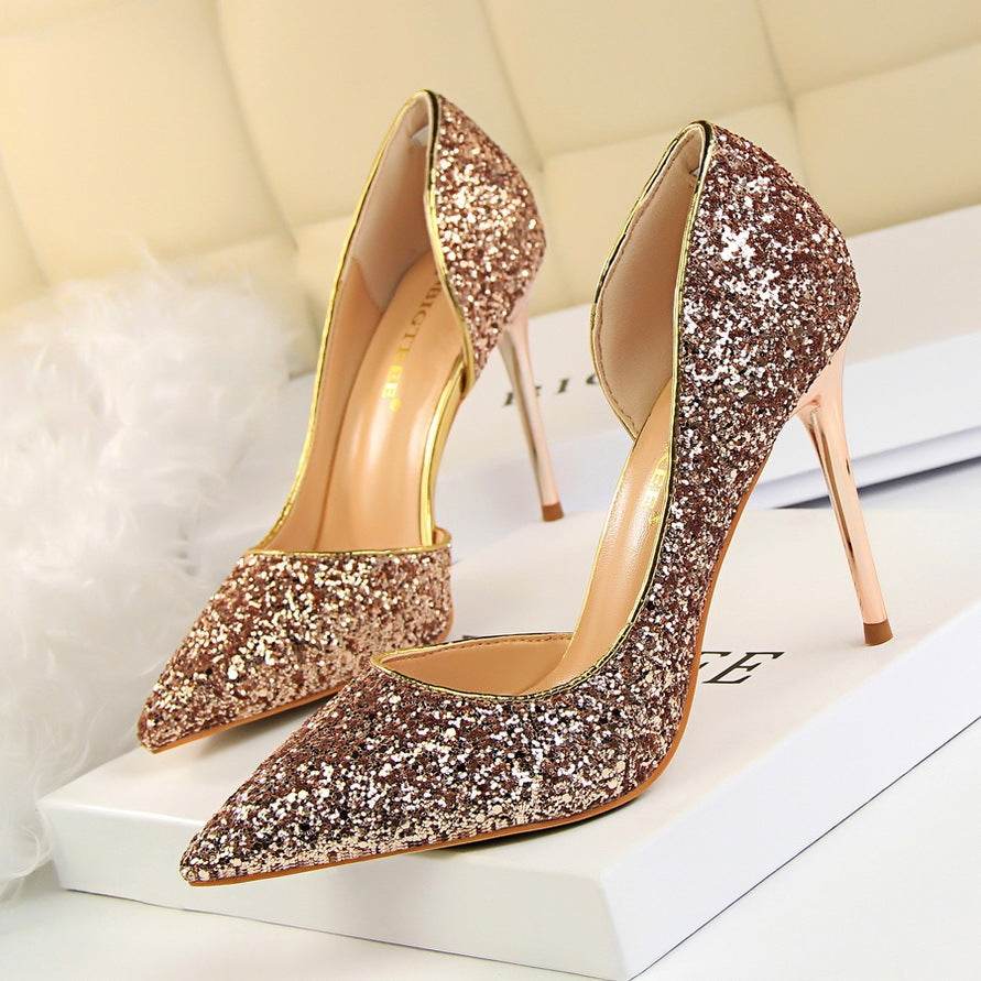 Skinny Women’s Stiletto Heel Pumps - Sequined Pointed Shoes in Colors - Buy Center