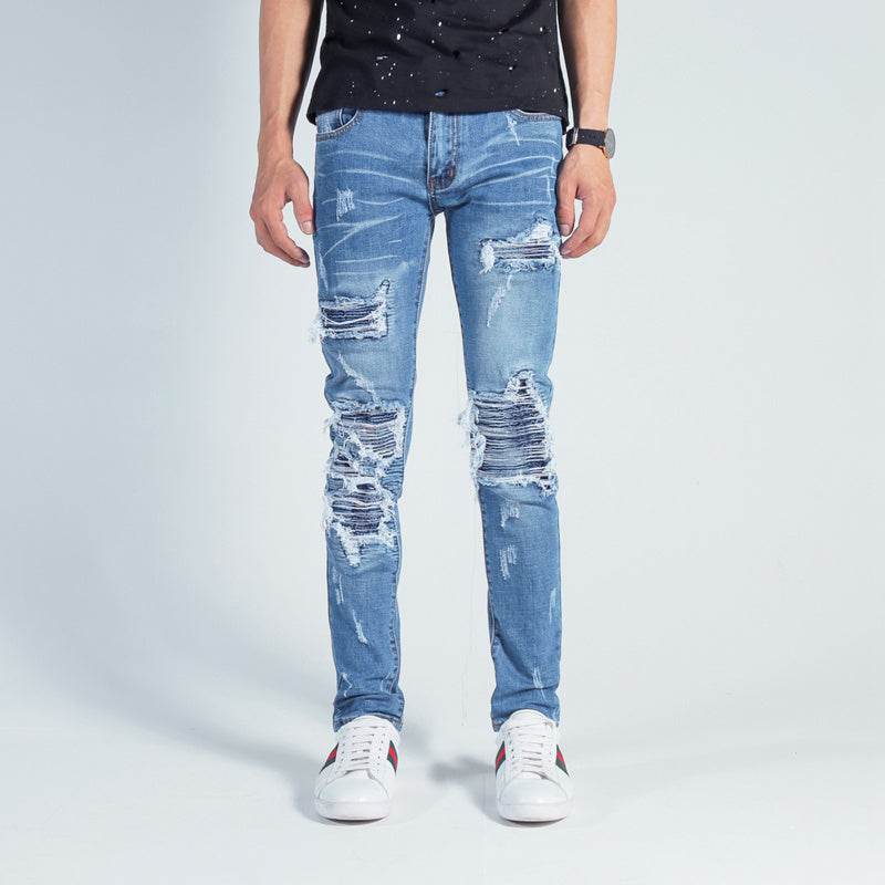 Men's Slim European Denim Trousers - Stylish Casual Blue Pants - Buy Center