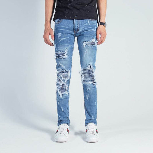 Men's Slim European Denim Trousers - Stylish Casual Blue Pants - Buy Center