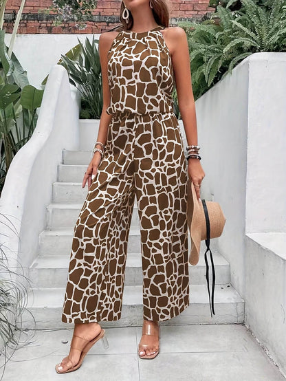 Women's 2-Piece Geometric Print Set - Blue Tank Top & Pants - Buy Center