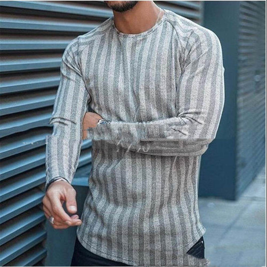 Buycenter Men's Striped Round Neck Shirt - Cotton Blend, Long Sleeve - Buy Center