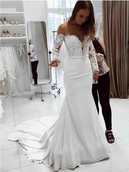 Fashion One Shoulder Lace Wedding Dress - Backless & Long Sleeve Elegance - Buy Center