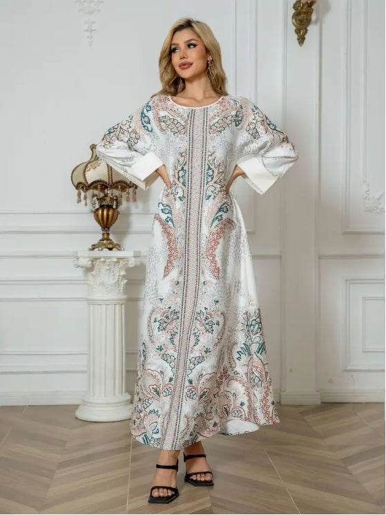 Buycenter Floral Print Long Sleeve Abaya Dress - Elegant Ladies Fashion - Buy Center