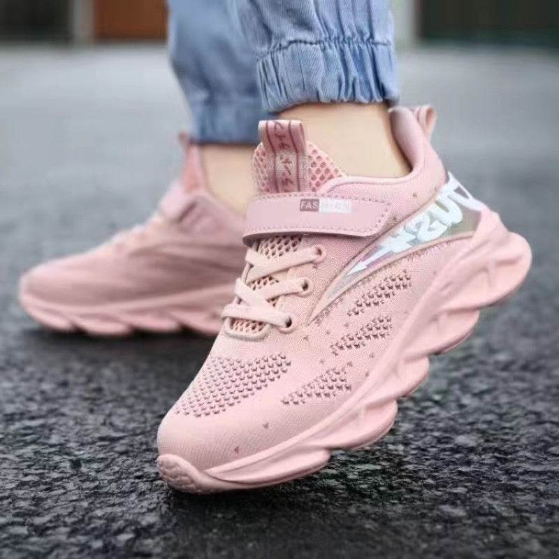 Buycenter Girls' Casual Running Shoes - Breathable Mesh, Velcro Closure - Buy Center