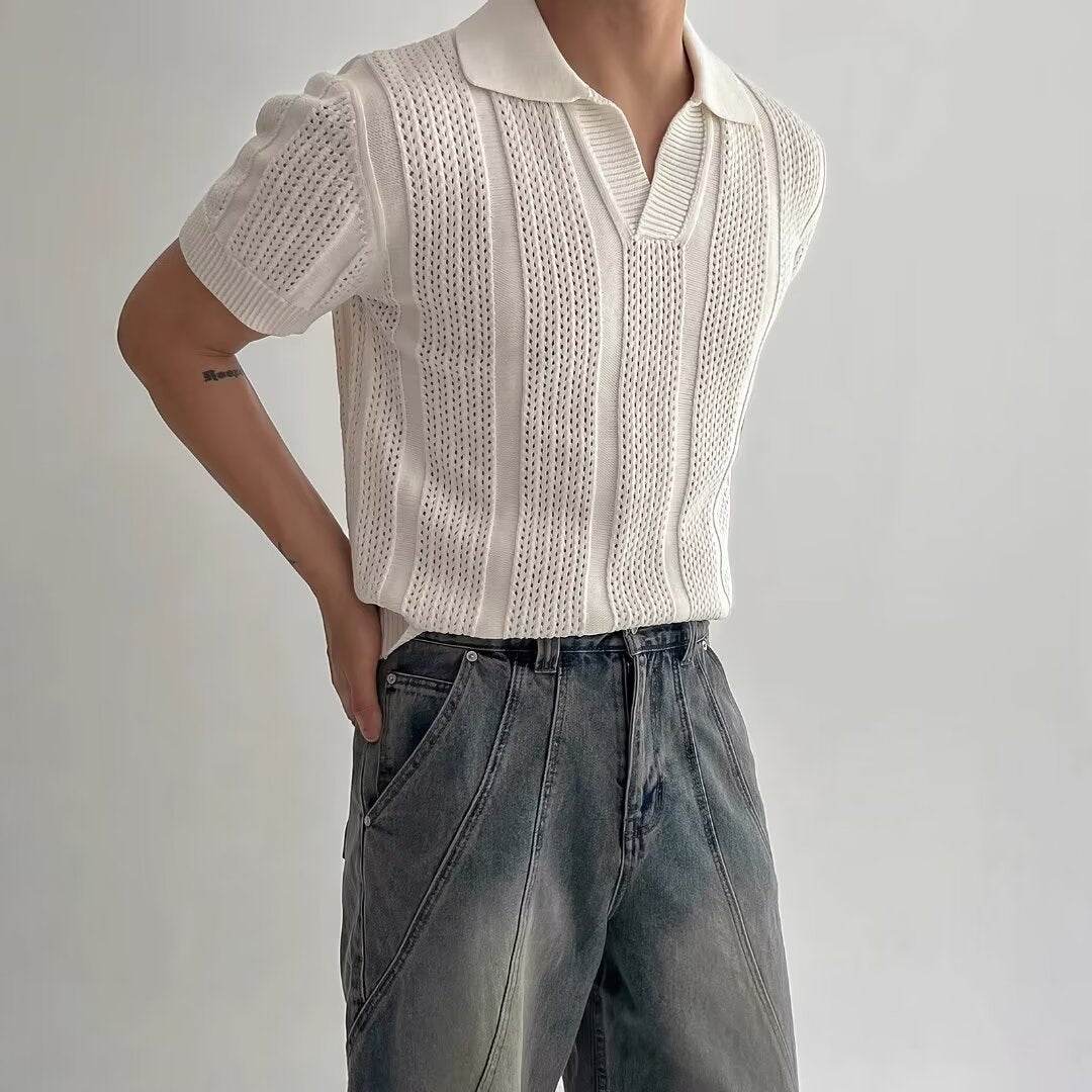 Buycenter Short-Sleeved Polo Shirt - Hollow Mesh Knit T-Shirt for Men - Buy Center