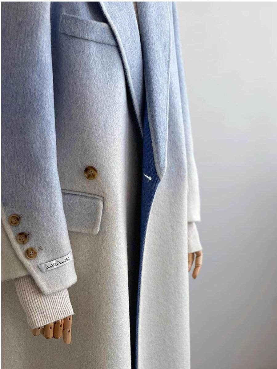 Elegant Blue Gradient Woolen Coat - Double-Faced, Stylish Commuter Design - Buy Center