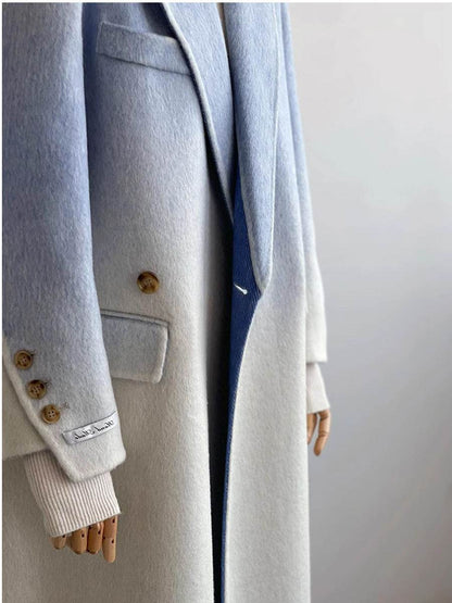Elegant Blue Gradient Woolen Coat - Double-Faced, Stylish Commuter Design - Buy Center