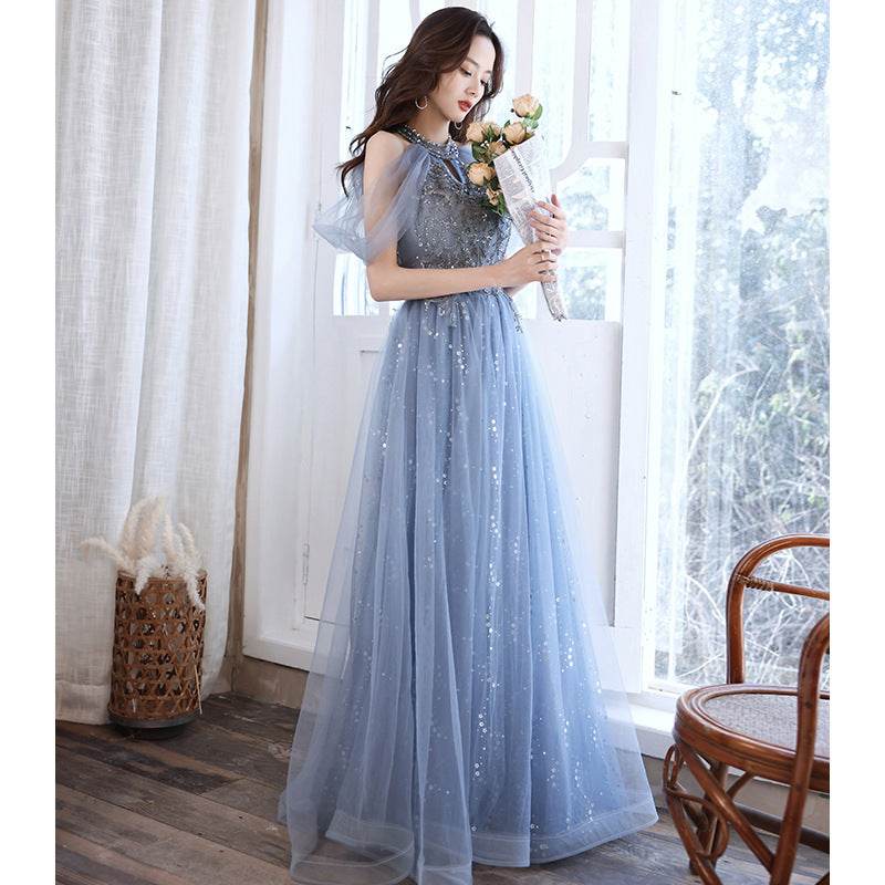 Buycenter French Long Blue Dress - Elegant Evening Gown for All Sizes - Buy Center