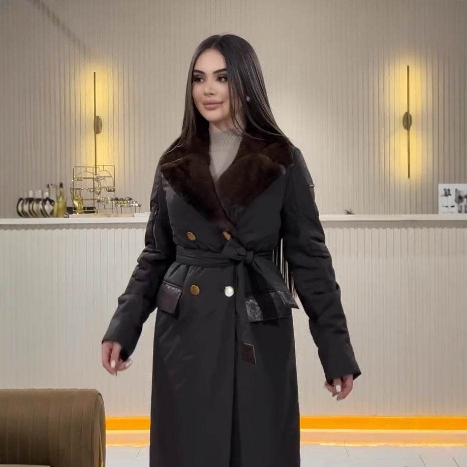 Women's Long Cotton Jacket - Chic Lace-Up Collar for Stylish Comfort - Buy Center