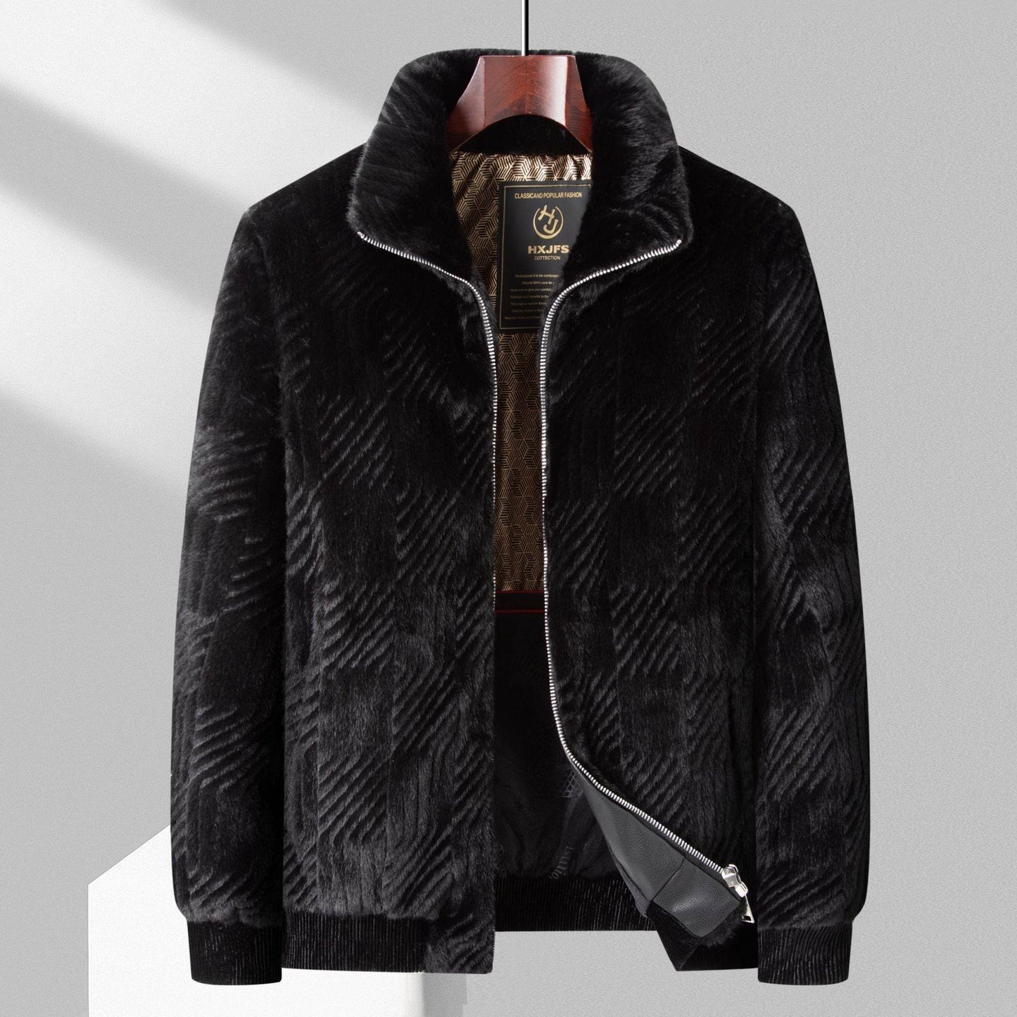 Haining Fur Men's Luxury Winter Blazer - Stylish Stand Collar & Zipper - Buy Center
