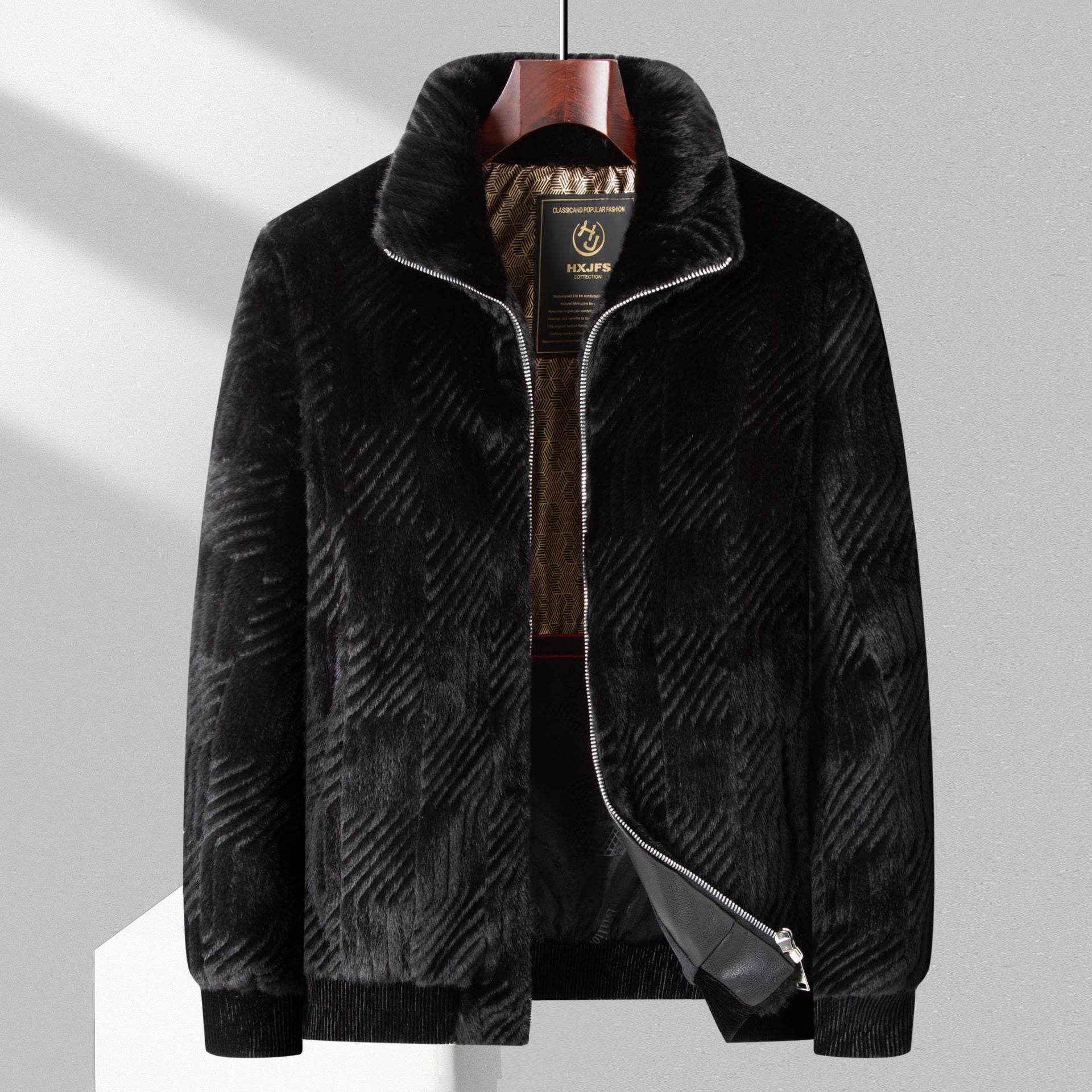 Haining Fur Men's Luxury Winter Blazer - Stylish Stand Collar & Zipper - Buy Center