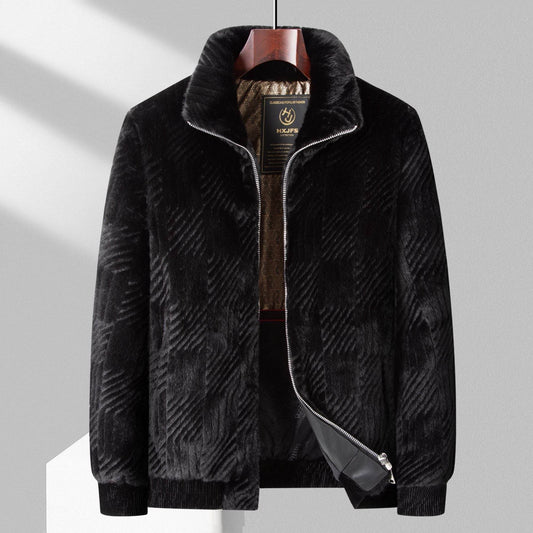 Haining Fur Men's Luxury Winter Blazer - Stylish Stand Collar & Zipper - Buy Center