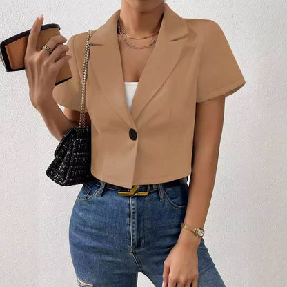 Buycenter Women's Khaki Small Suit - Short Sleeve Fashion for Commuting - Buy Center