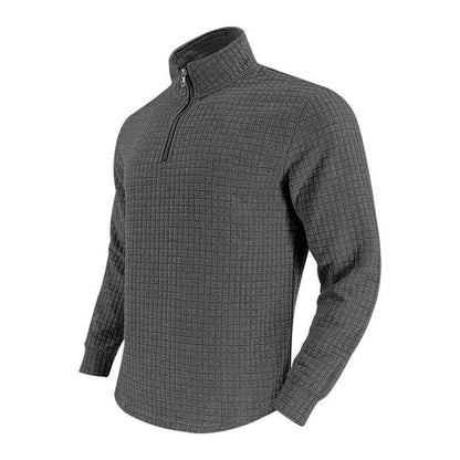 Buycenter Retro Long Sleeve Men's Sweater - Half Zipper, Plaid Design - Buy Center