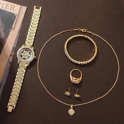 Snowflake Pattern Jewelry Set - Luxury Watch, Necklace & Bracelet - Buy Center