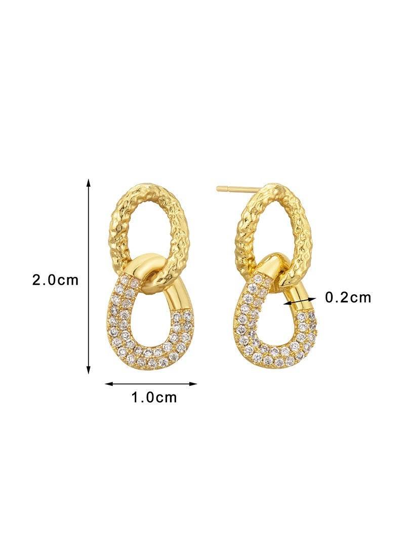 Retro Double Ring Stud Earrings - 18K Gold & Micro Inlaid Zirconium - Buy Center