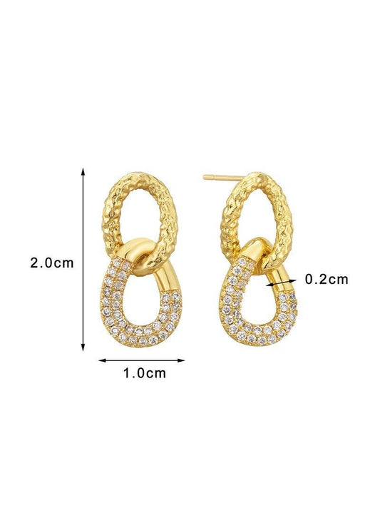 Retro Double Ring Stud Earrings - 18K Gold & Micro Inlaid Zirconium - Buy Center