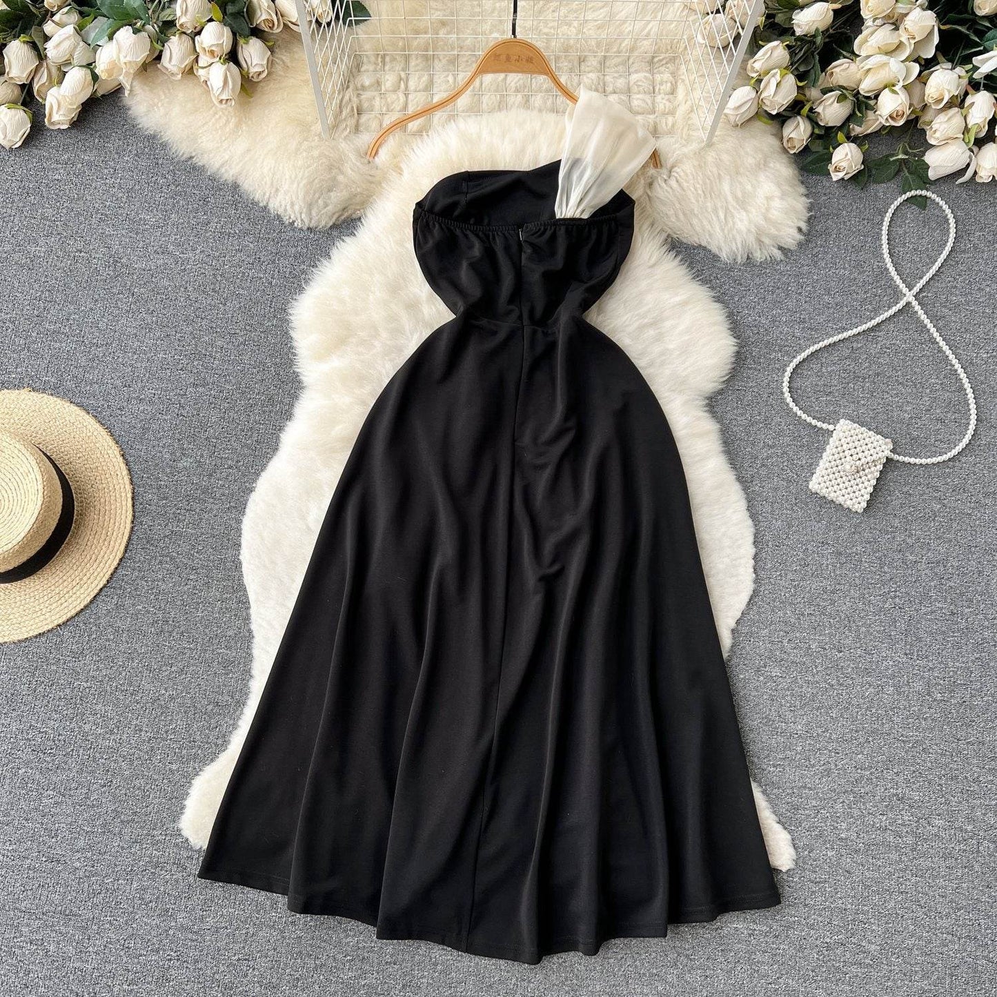 Black and White Contrast A-Line Dress - High Waist Chic Style 2025 - Buy Center