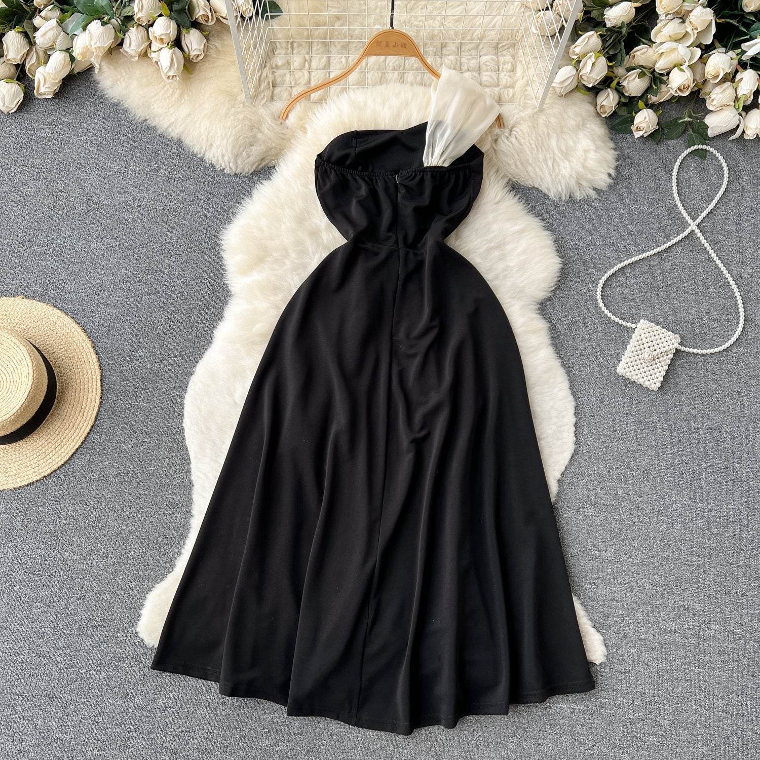 Black and White Contrast A-Line Dress - High Waist Chic Style 2025 - Buy Center