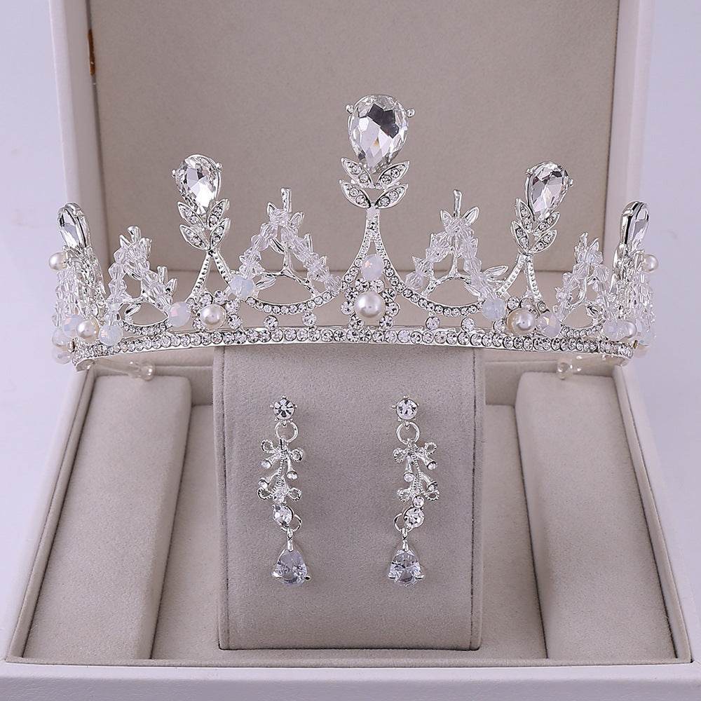 Korean Style Bridal Crown Earring Set - Handmade Wedding Hair Jewelry - Buy Center