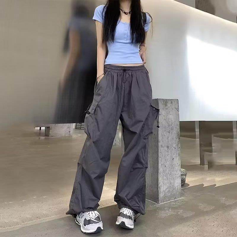 Casual High Waist Wide Leg Cargo Pants - Stylish in Red, Black, Gray - Buy Center