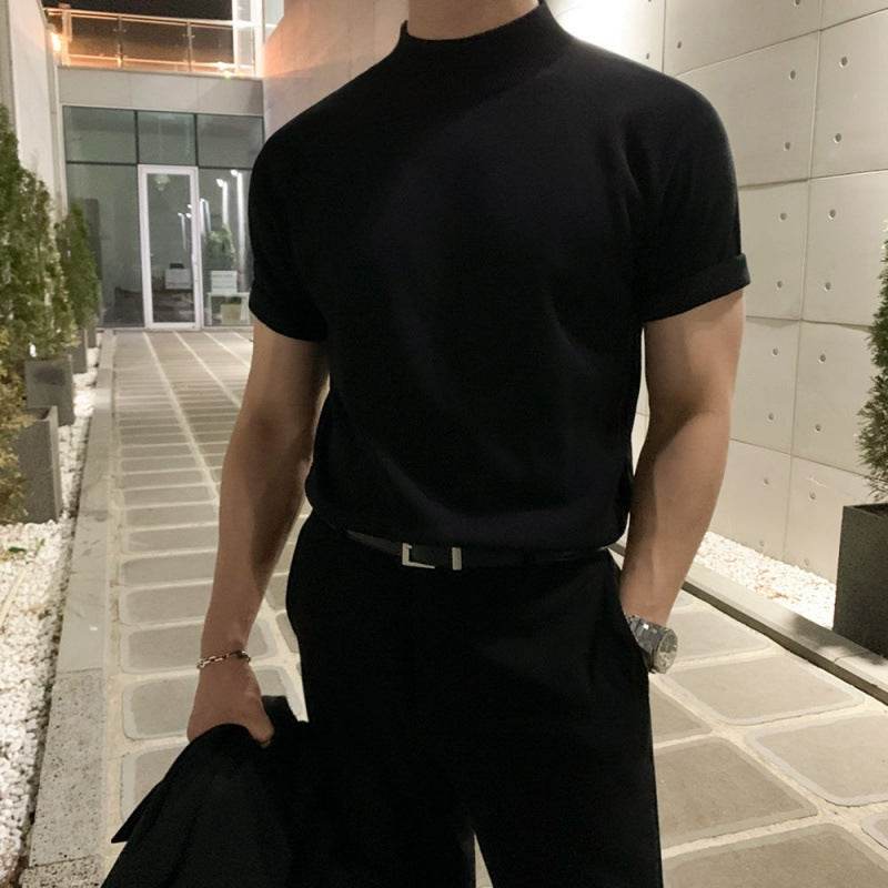Men's Half Turtleneck Knitted T-shirt - Slim Fit, Summer Style - Buy Center