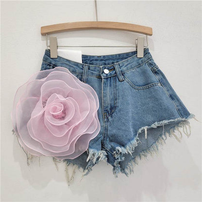 Women's Flower Denim Shorts - Trendy Low Waist Style for Summer 2025 - Buy Center