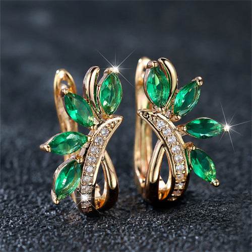 Elegant Water Drop Flower Earrings - Green Zircon Copper Jewelry - Buy Center